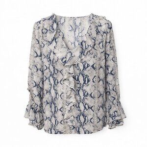 Dalin Snake-Print Ruffle Blouse • V-Neck • XL